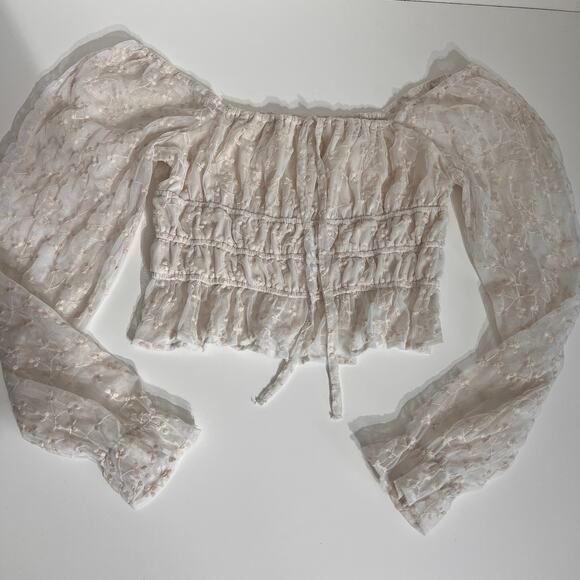 Japna Boho Cottagecore Sheer Embroidered Peplum Top Size L - Picture 2 of 6